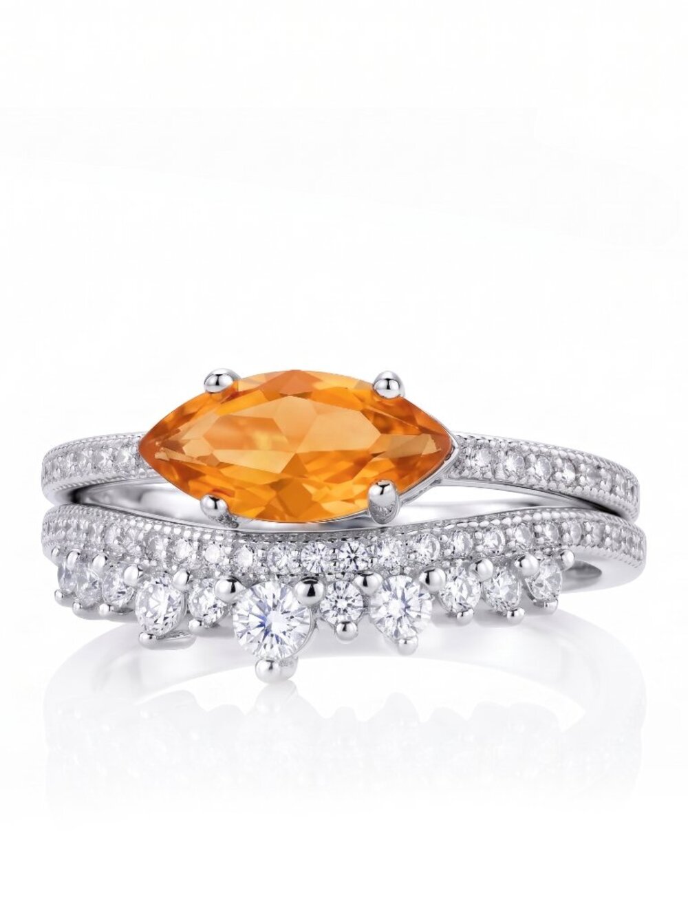 Vintage Style Citrine orange ring set, size 7, 925 Sterling silver